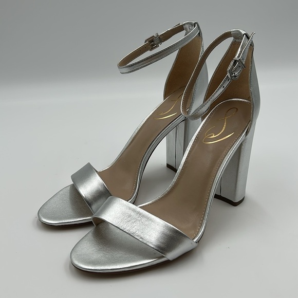 2449- Sam Edelman Yaro Ankle Strap Block Heel Sandals Size 9.5 Silver NWT - Picture 3 of 8